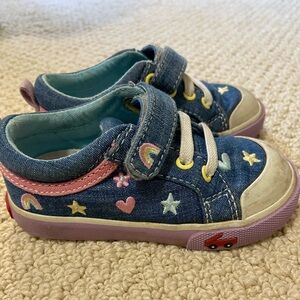 Denim Kids Shoes with Rainbow and Star Embroidery